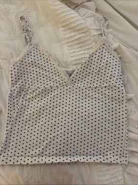 Brandy Melville White Cami Tank with Navy Heart Print